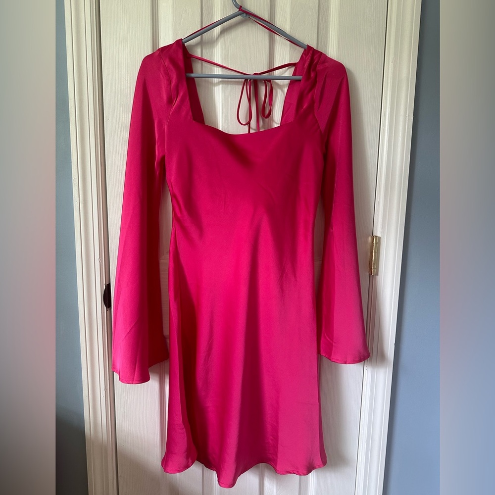 Dee Elly Pink Satin Cowl Back Mini Dress